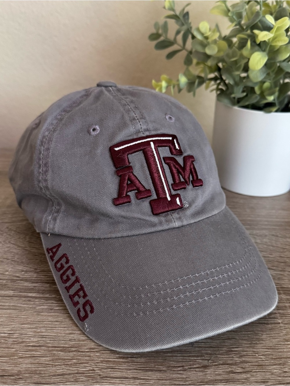 RUSSELL | Athletic Gray Adjustable Baseball Hat Cap with Maroon Texas A&M Logo